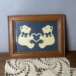 VTG Picture Bears Heart Paper Cutouts  Scherenschnitte Teacher Gift Cottage Folk